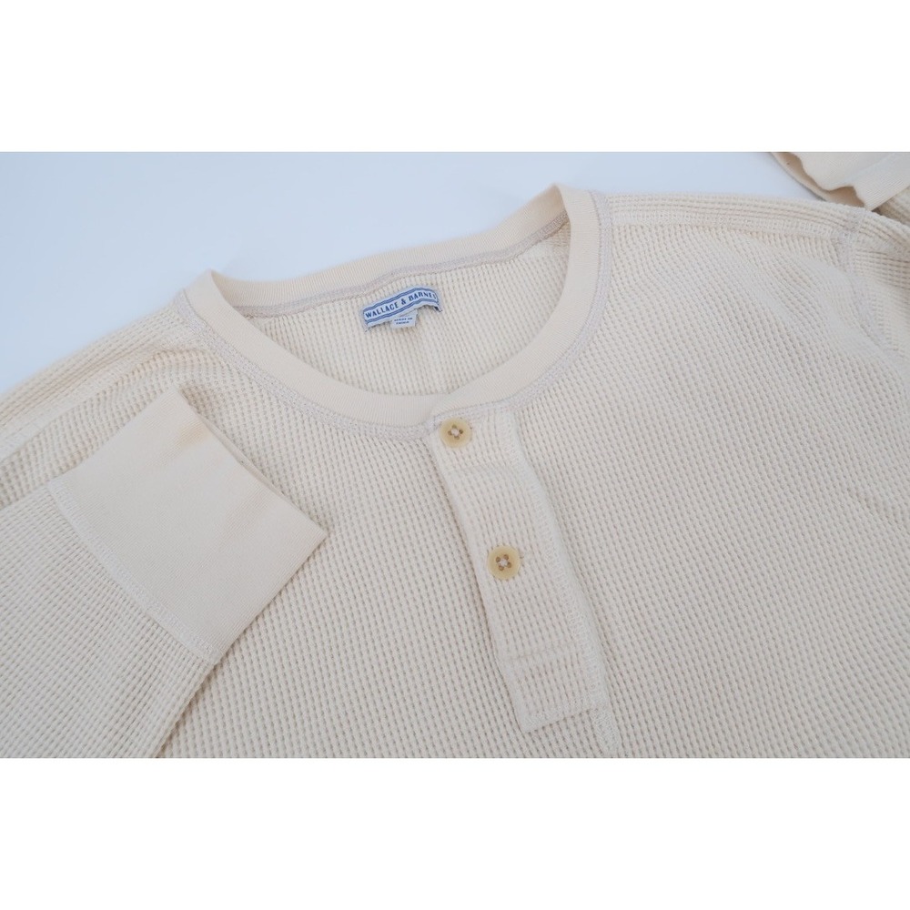 Wallace & Barnes Henley Mens XL Beige Waffle Knit Thermal Long Sleeve F7052